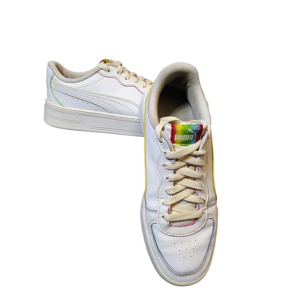Puma Skye White Rainbow Tag Low Top Sneakers Women's Size 6.5 SoftFoam+ Pride